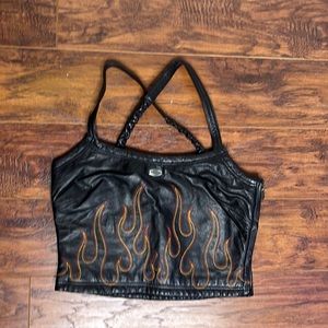 Harley Davidson black leather with flames women’s top